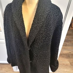 Faux Curly Lamb Persian Vintage Fur Jacket Shawl Collar Union Label L/XL